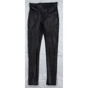 SPANX Faux Leather Leggings Black Petite Medium High Rise Pull On Shaping